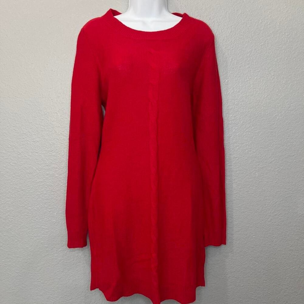 Red cable knit sweater dress